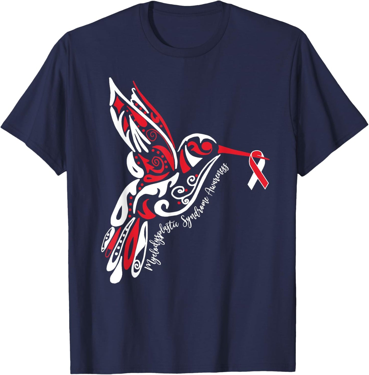 Myelodysplastic Syndrome MDS Awareness Hummingbird Ribbon T-Shirt - T-Shirt | Navy