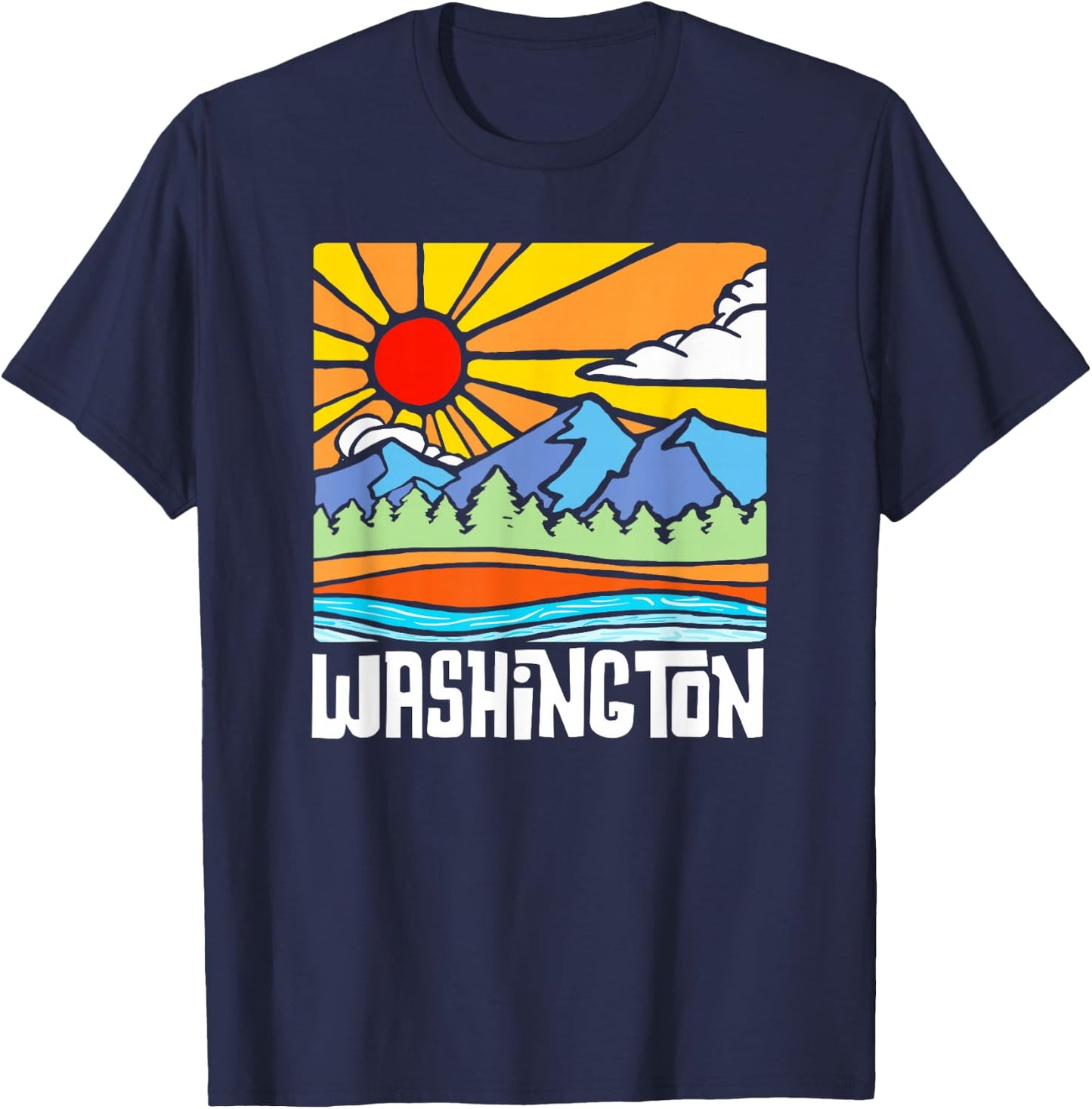 Washington Artistic Nature & Mountains State Vintage Graphic T-Shirt - T-Shirt | Navy