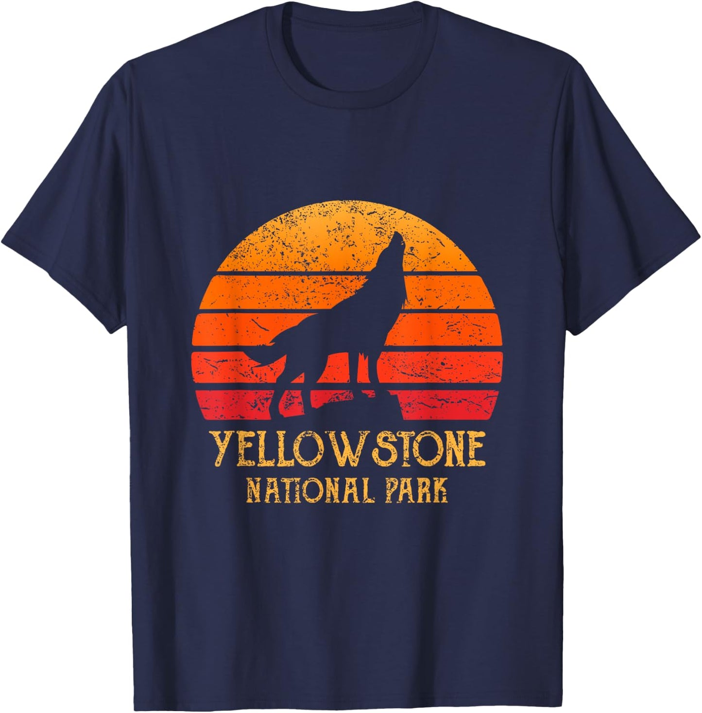 Retro Sun Yellowstone National Park Wolf Vintage Yellowstone T-Shirt - T-Shirt | Navy