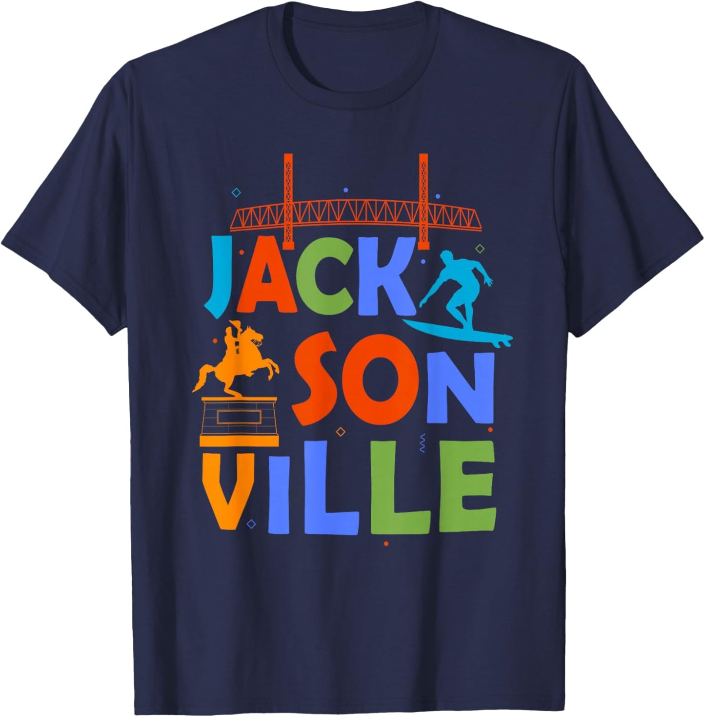 Jacksonville Souvenir Surfing Florida Skyline Jacksonville T-Shirt - T-Shirt | Navy