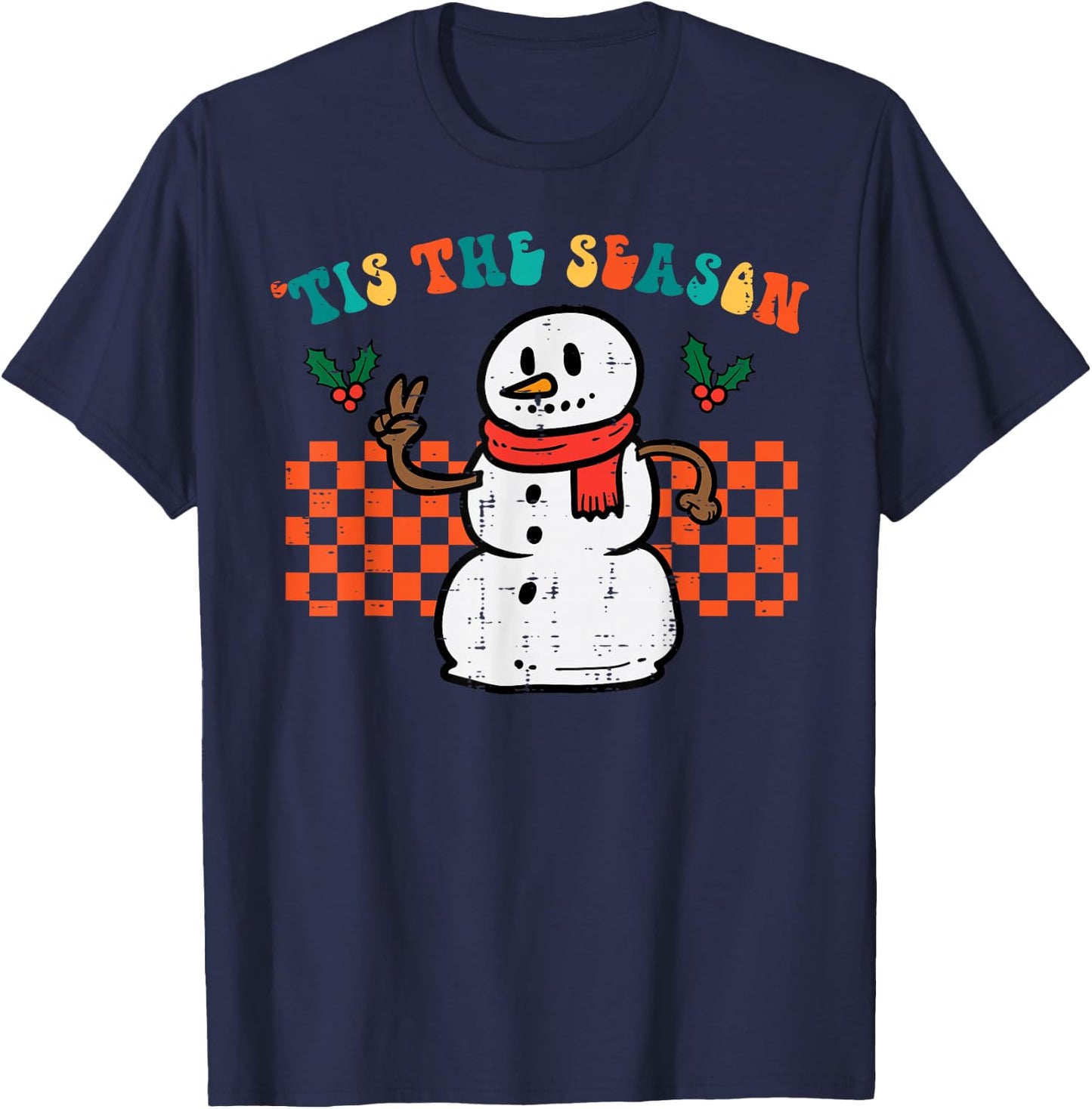 Tis The Season Snowman Christmas Retro Xmas Men Women Kids T-Shirt - T-Shirt | Navy