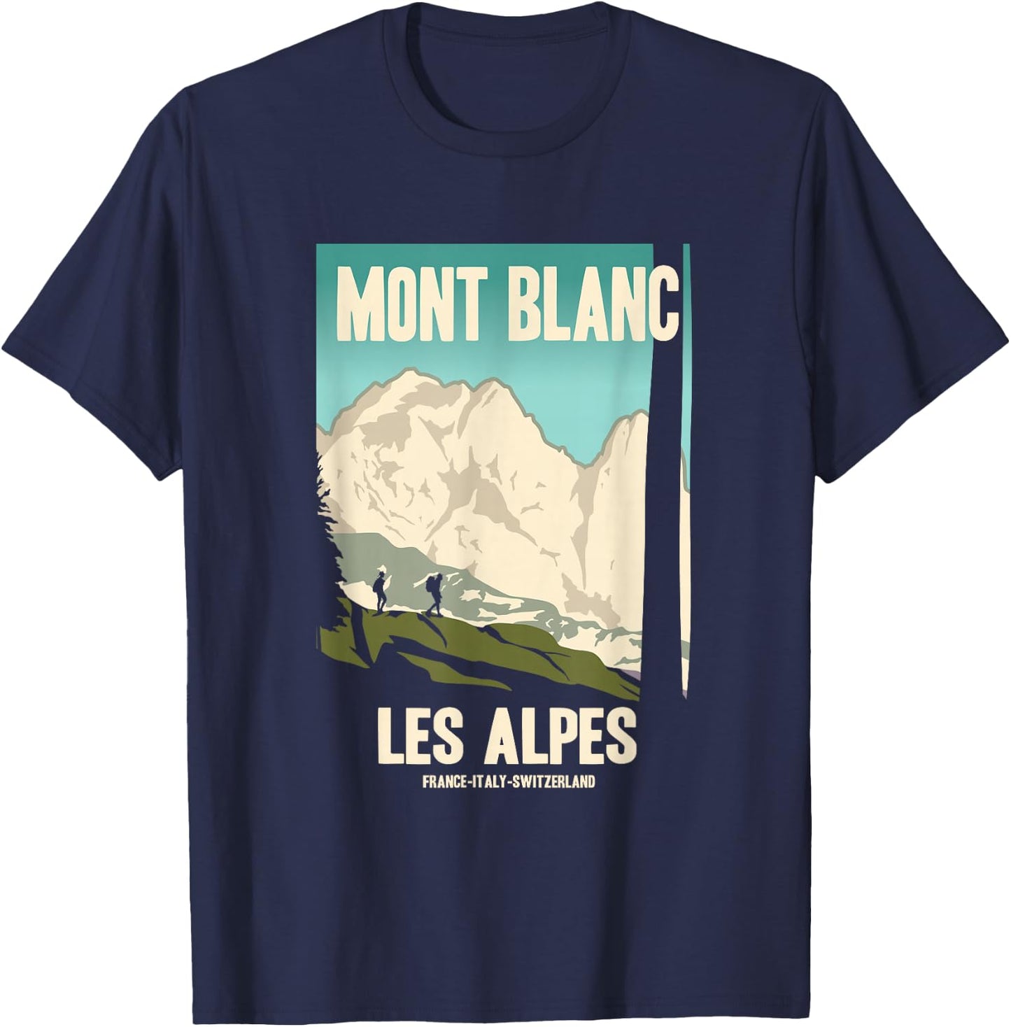 Mont Blanc ALPES Mountains Retro Travel Poster Gift T-Shirt - T-Shirt | Navy