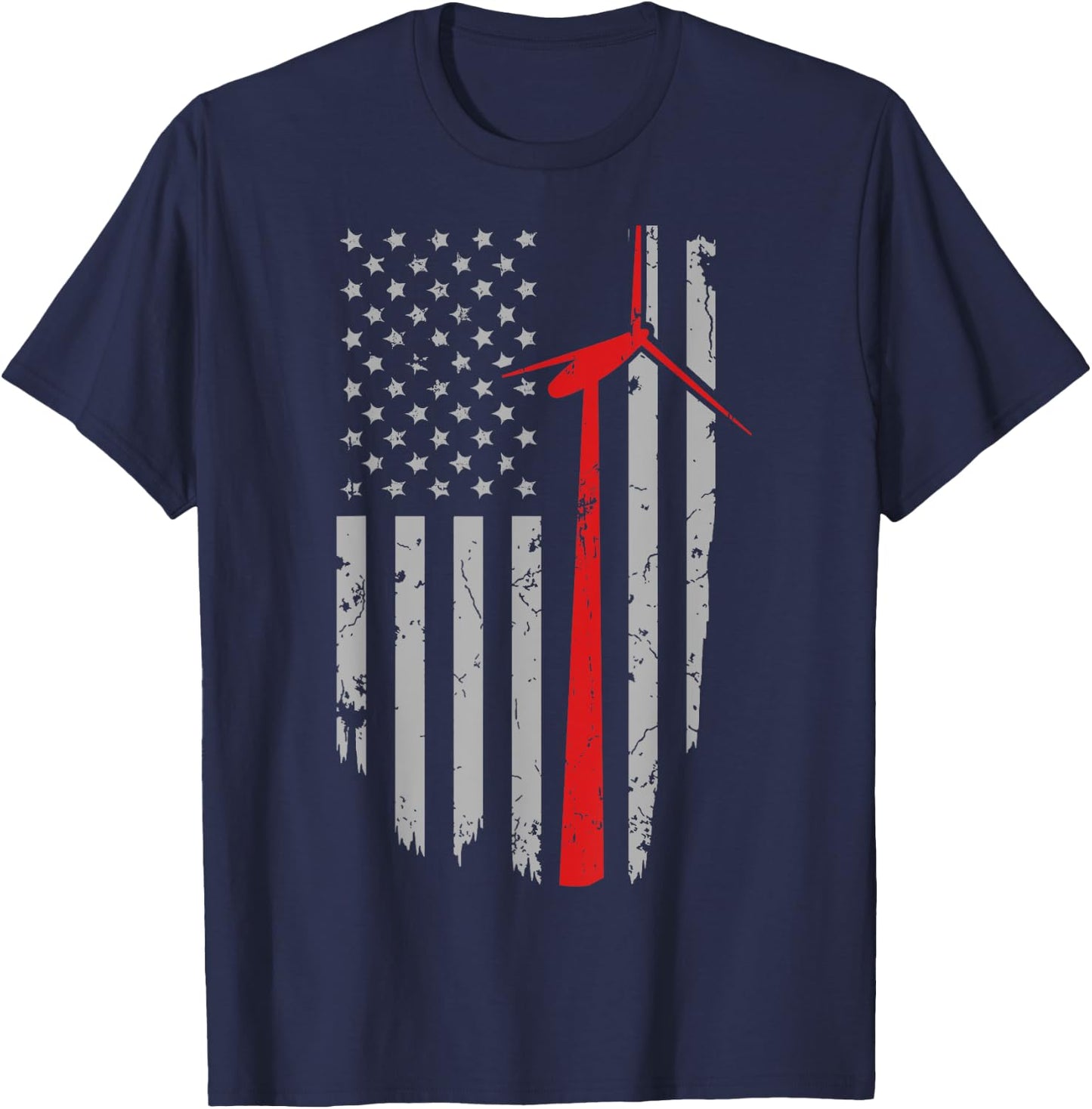 Vintage American Flag Apparel, Wind Turbine Technician T-Shirt - T-Shirt | Navy