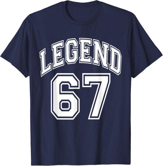Legend 67 Number Varsity Team - 67th Birthday & 67 Years Old T-Shirt - T-Shirt | Navy