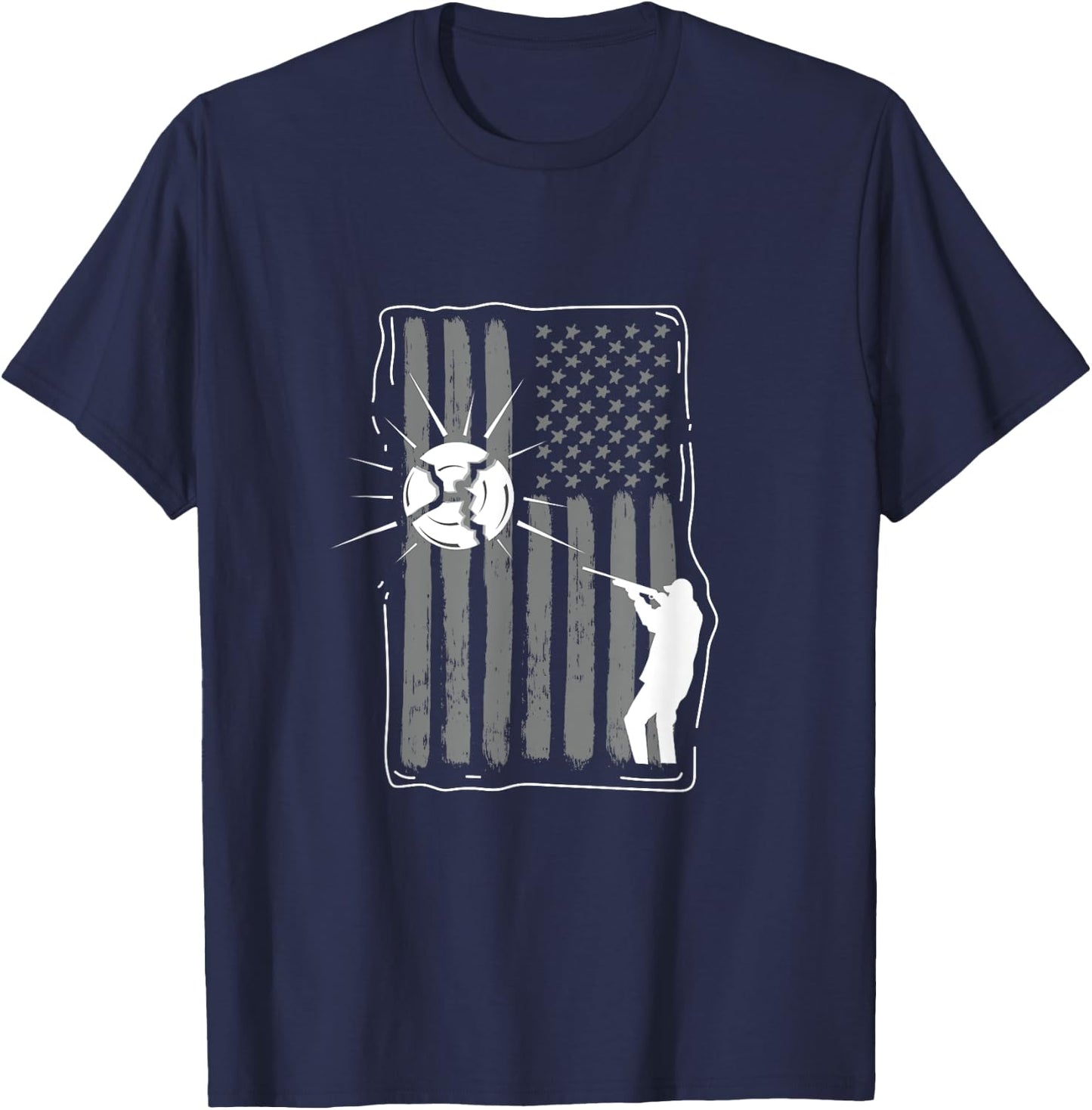 Skeet Shooting Clay Hunter USA Flag Funny Gift T-Shirt - T-Shirt | Navy