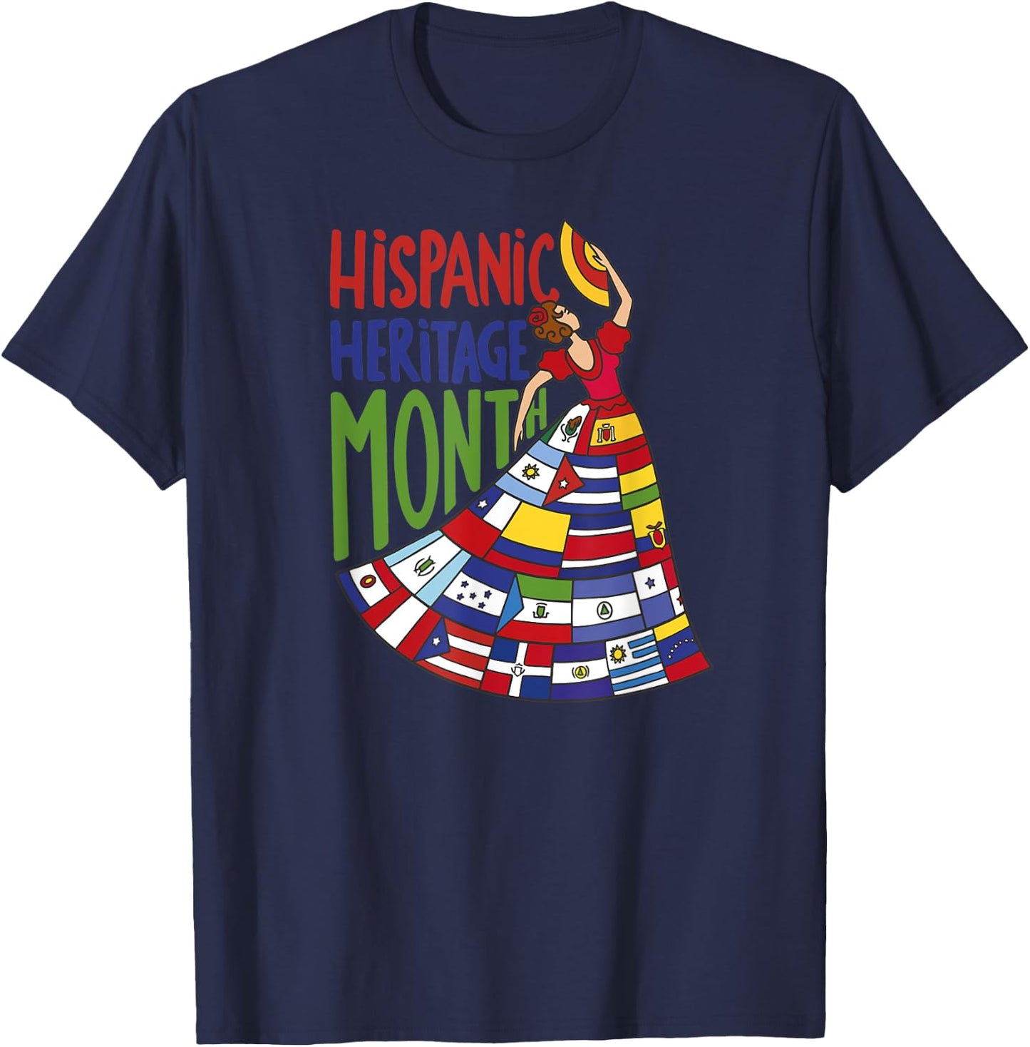 Hispanic Heritage Month Latino Countries Flags Flamenco T-Shirt - T-Shirt | Navy