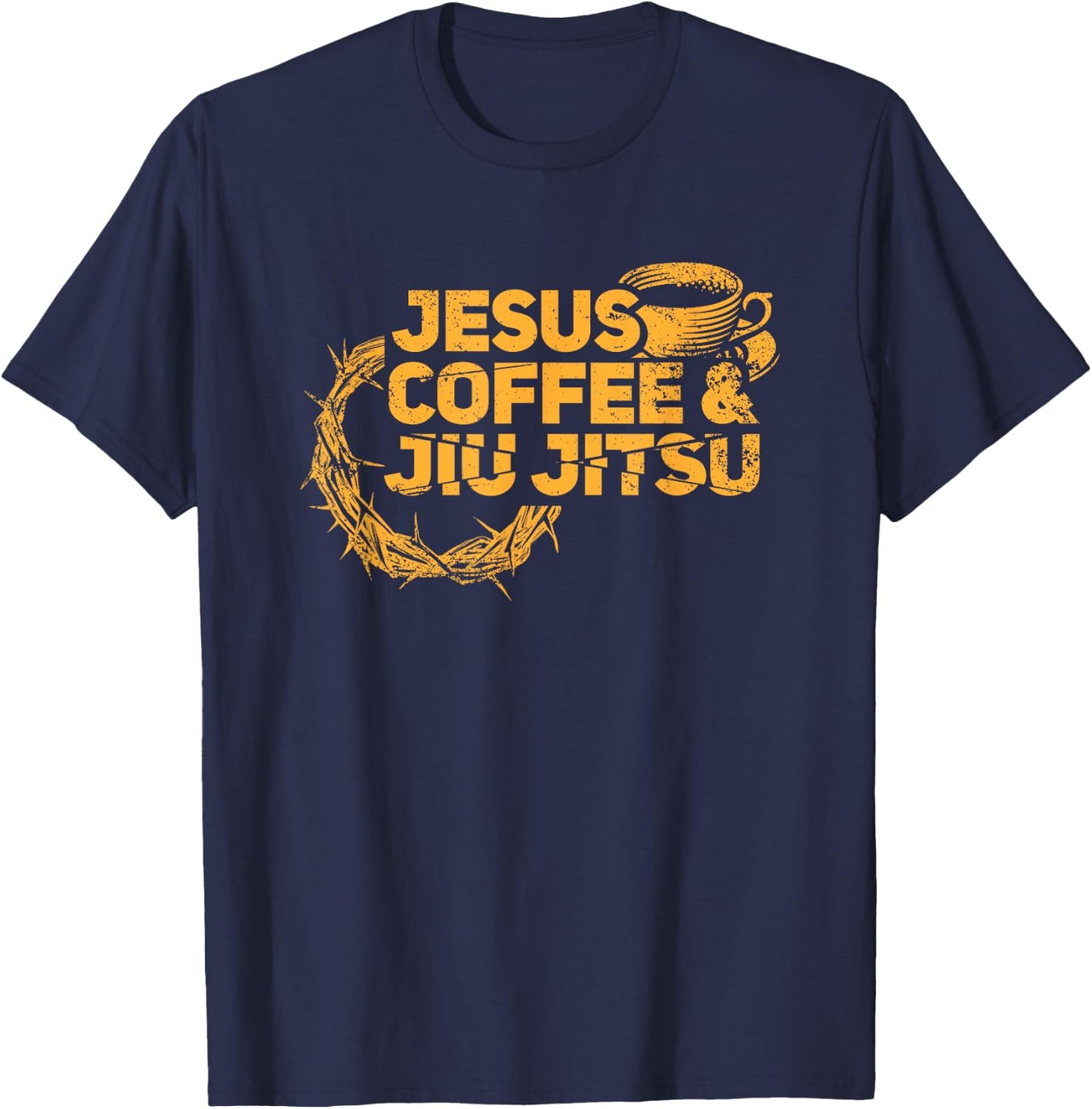 Jesus Jiu Jitsu & Coffee for Christian Martial Arts Fan T-Shirt - T-Shirt | Navy