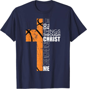 Christian Basketball Gifts Teen Boys Men Religious Verses T-Shirt - T-Shirt | Navy