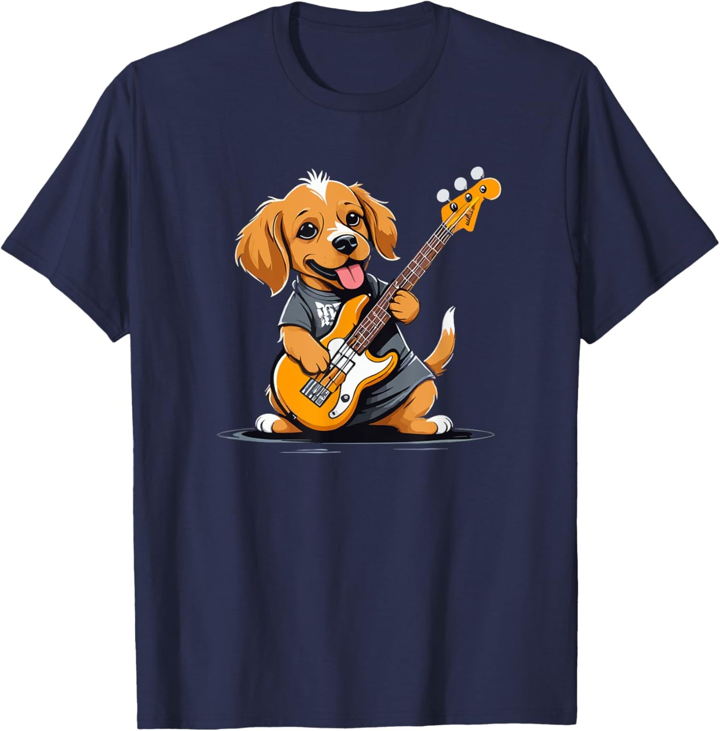 Dog playing Bass Guitar, Dog Guitarist Women Kids T-Shirt - T-Shirt | Navy
