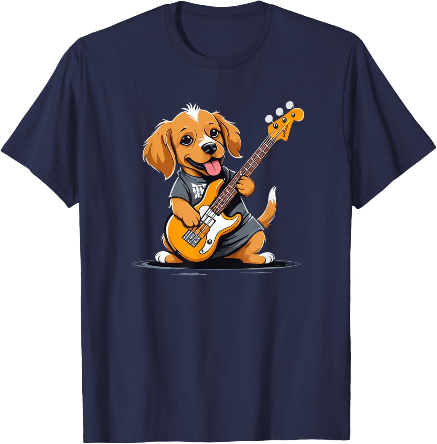 Dog playing Bass Guitar, Dog Guitarist Women Kids T-Shirt - T-Shirt | Navy