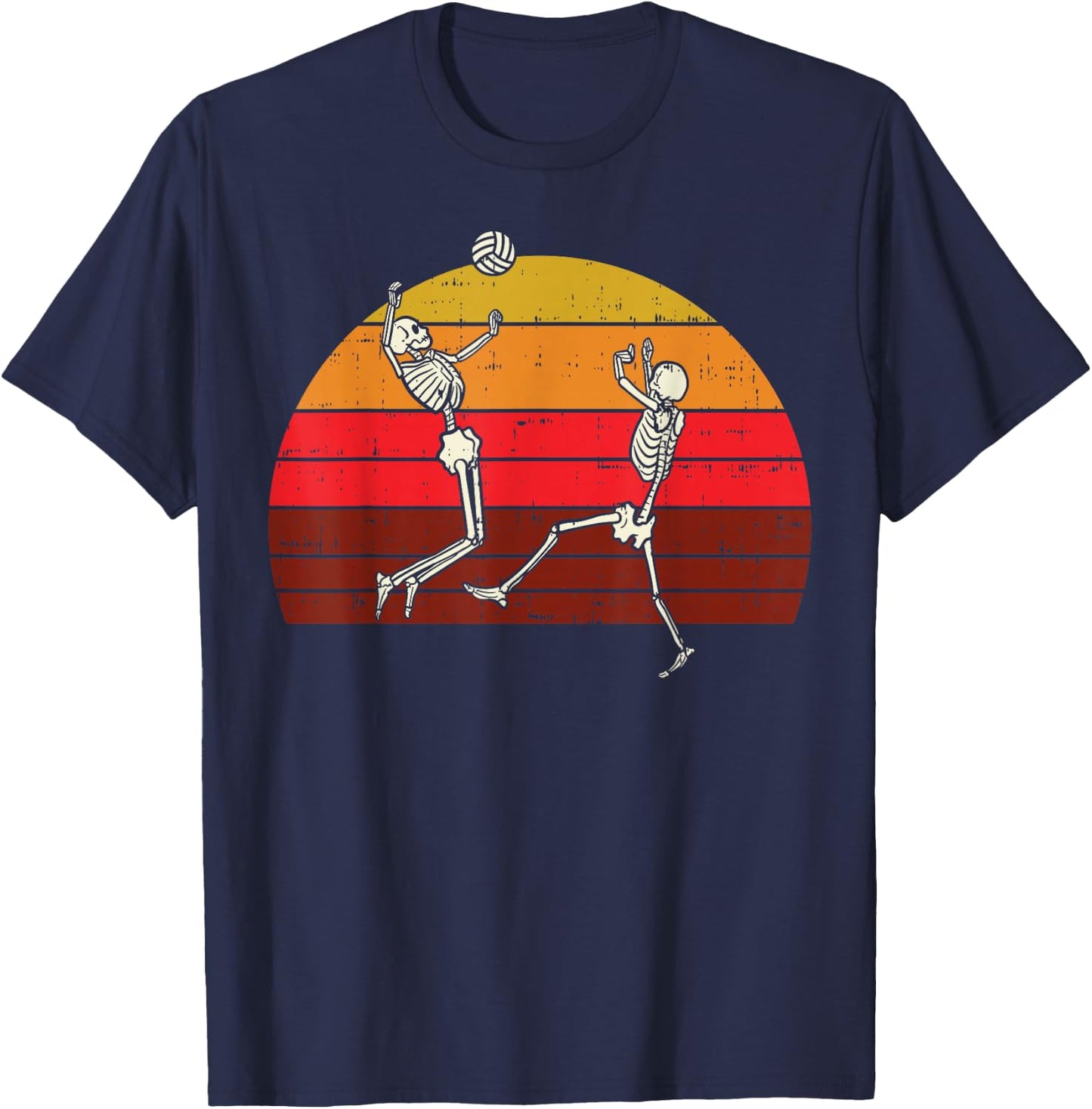 Skeleton Playing Volleyball Retro Halloween Sport Gift T-Shirt - T-Shirt | Navy
