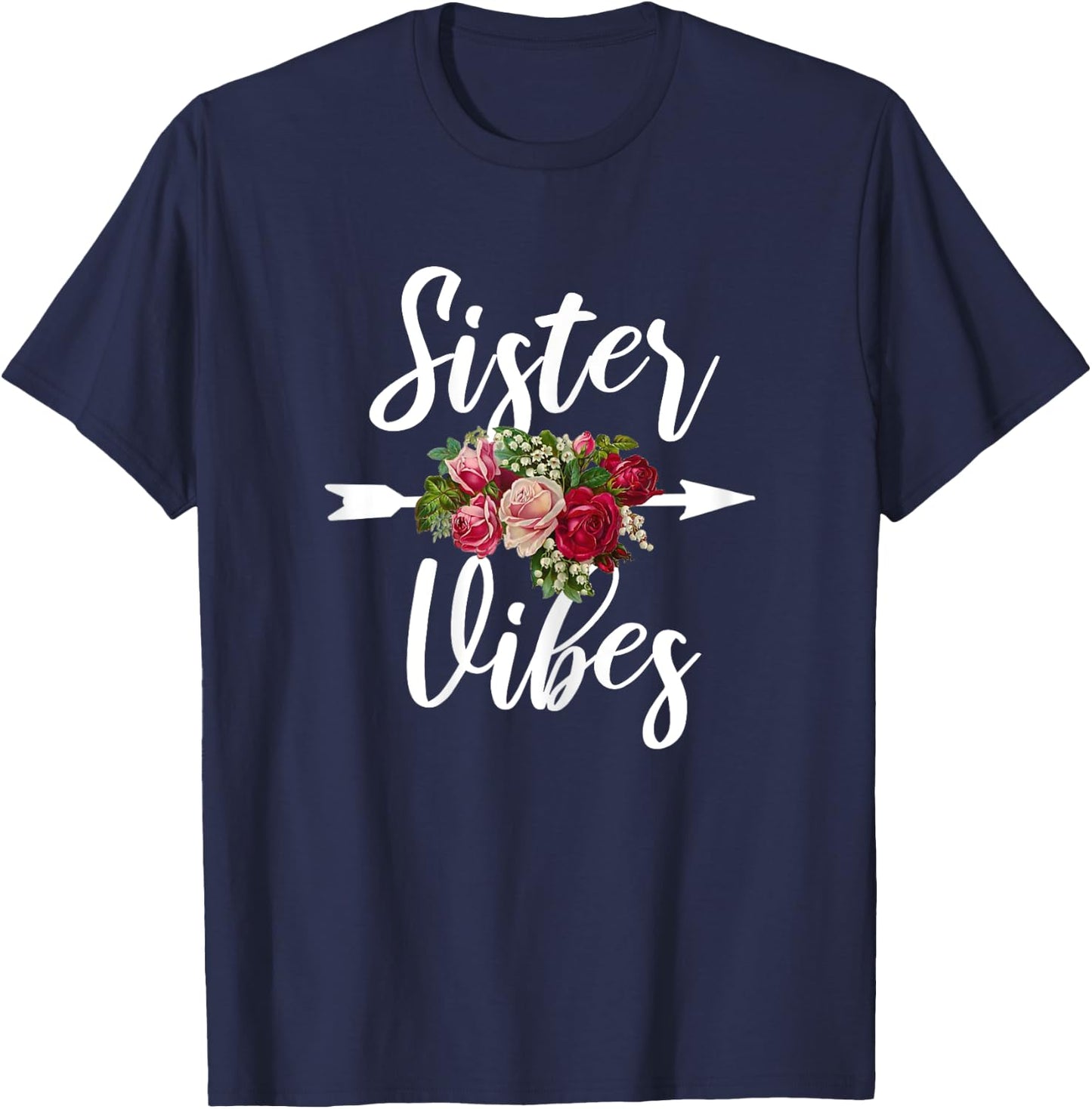 Sister Vibes Big Sister for Teenager Teen Girls Floral T-Shirt - T-Shirt | Navy