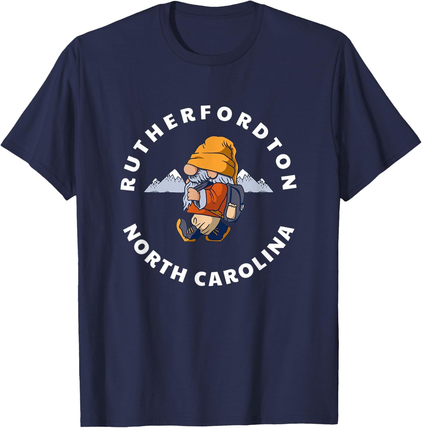 Rutherfordton North Carolina Hiking Gnome NC Vacation T-Shirt - T-Shirt | Navy