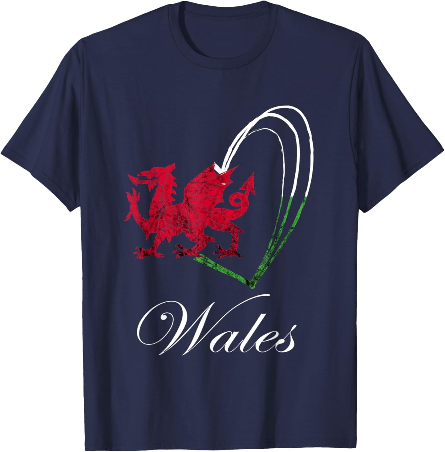 Welsh Dragon Wales Welsh Roots Welsh Flag Heart Ddraig Goch T-Shirt - T-Shirt | Navy