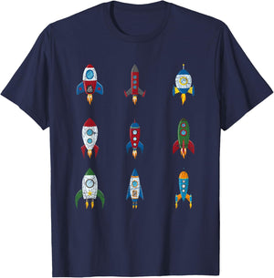 Retro Rocket Ships Outer Space Boys Kids Gift Astronaut T-Shirt - T-Shirt | Navy