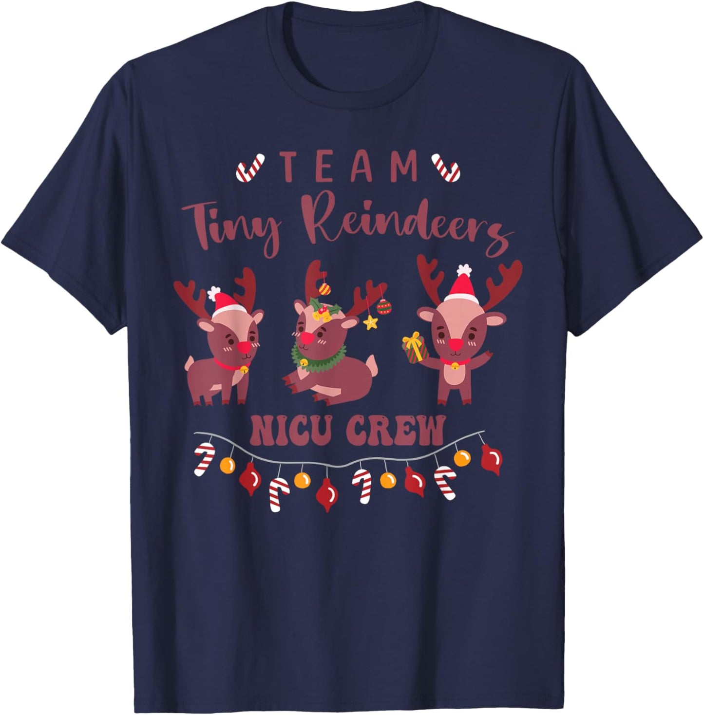 NICU Nurse Team Tiny Reindeers Baby Doctor Christmas 2025 T-Shirt - T-Shirt | Navy