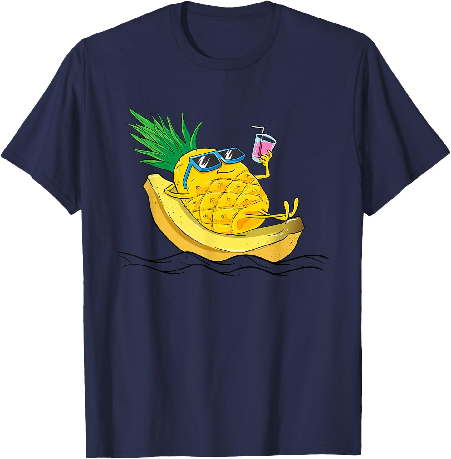 Kids Cool Pineapple Banana Shirt chill summer vacation T-Shirt - T-Shirt | Navy