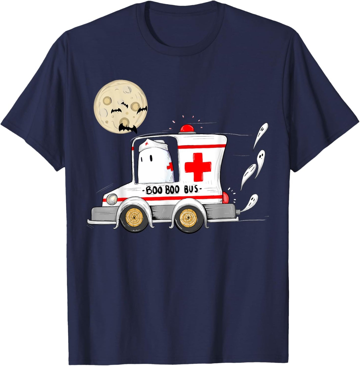 Funny "Boo Bus" Halloween Ambulance First Responder T-Shirt - T-Shirt | Navy