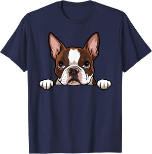Cute Boston Terrier Peeking Puppy Funny Bostie Dog Lover T-Shirt - T-Shirt | Navy