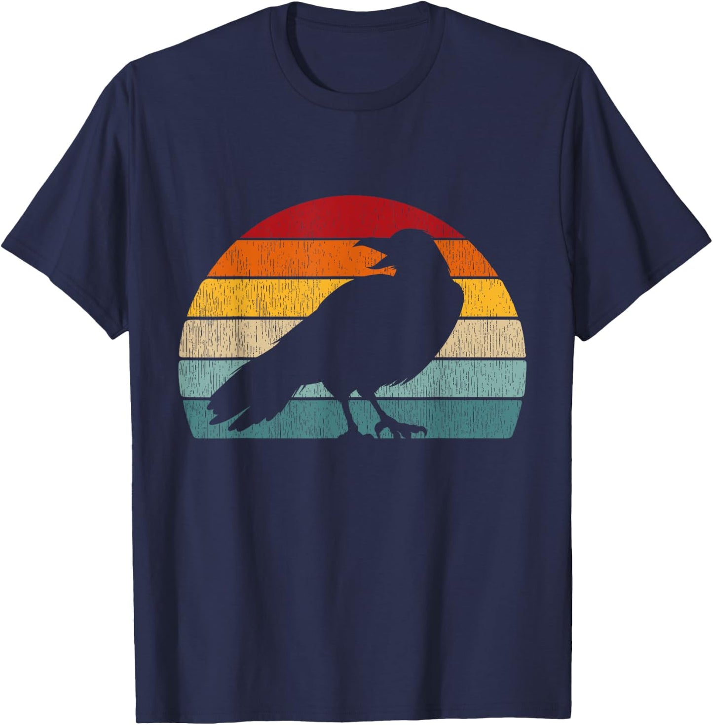 1980s Retro Crow Men Raven Merch Distressed Bird T-Shirt - T-Shirt | Navy