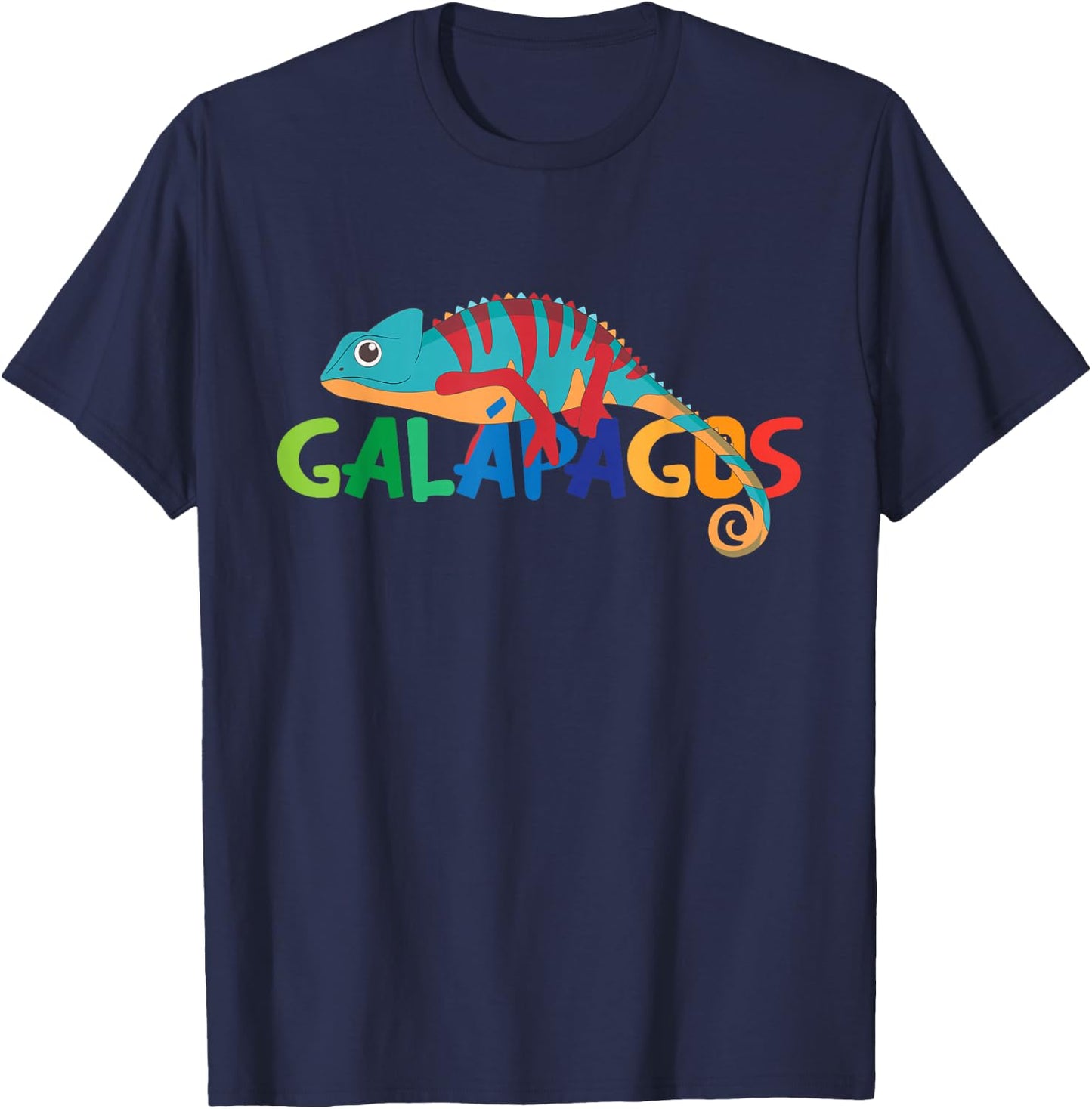 Galapagos Islands Summer Colorful Chameleon Exotic Animal T-Shirt - T-Shirt | Navy