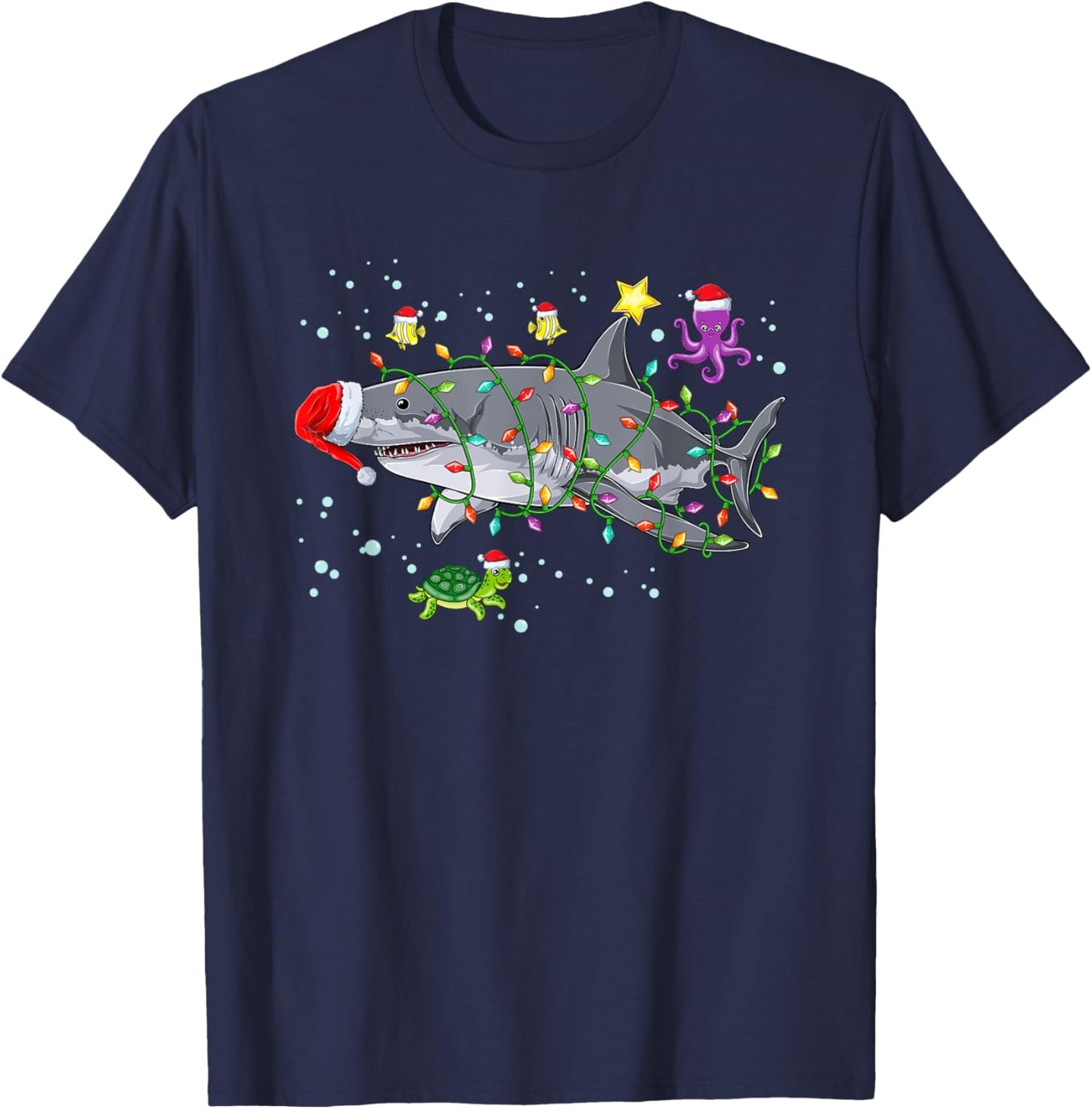Shark Santa Ugly Christmas Lights sharkmas Xmas T-Shirt - T-Shirt | Navy