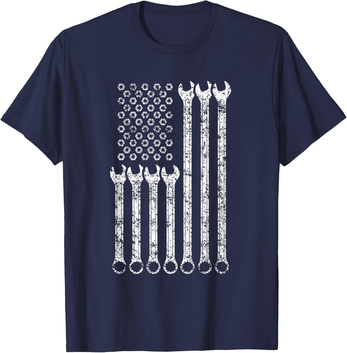 Flag USA Mechanic Wrenches Men Tools America T-Shirt - T-Shirt | Navy