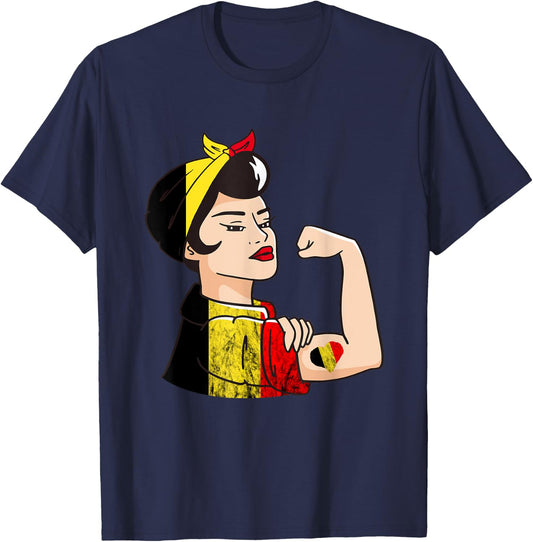 Belgian Woman Belgium Flag Belgian Roots Belgique Belgium T-Shirt - T-Shirt | Navy
