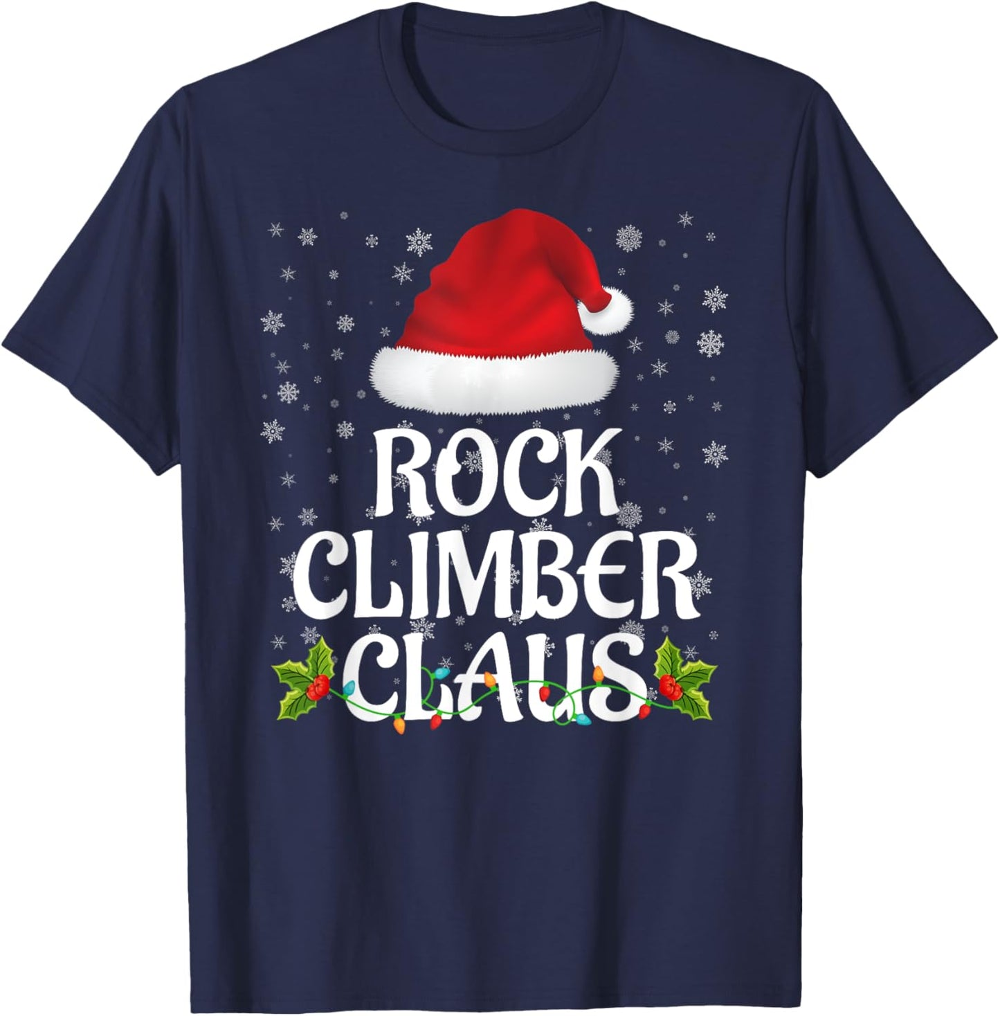 Rock Climber Claus Christmas Lights Pajama Family Matching T-Shirt - T-Shirt | Navy