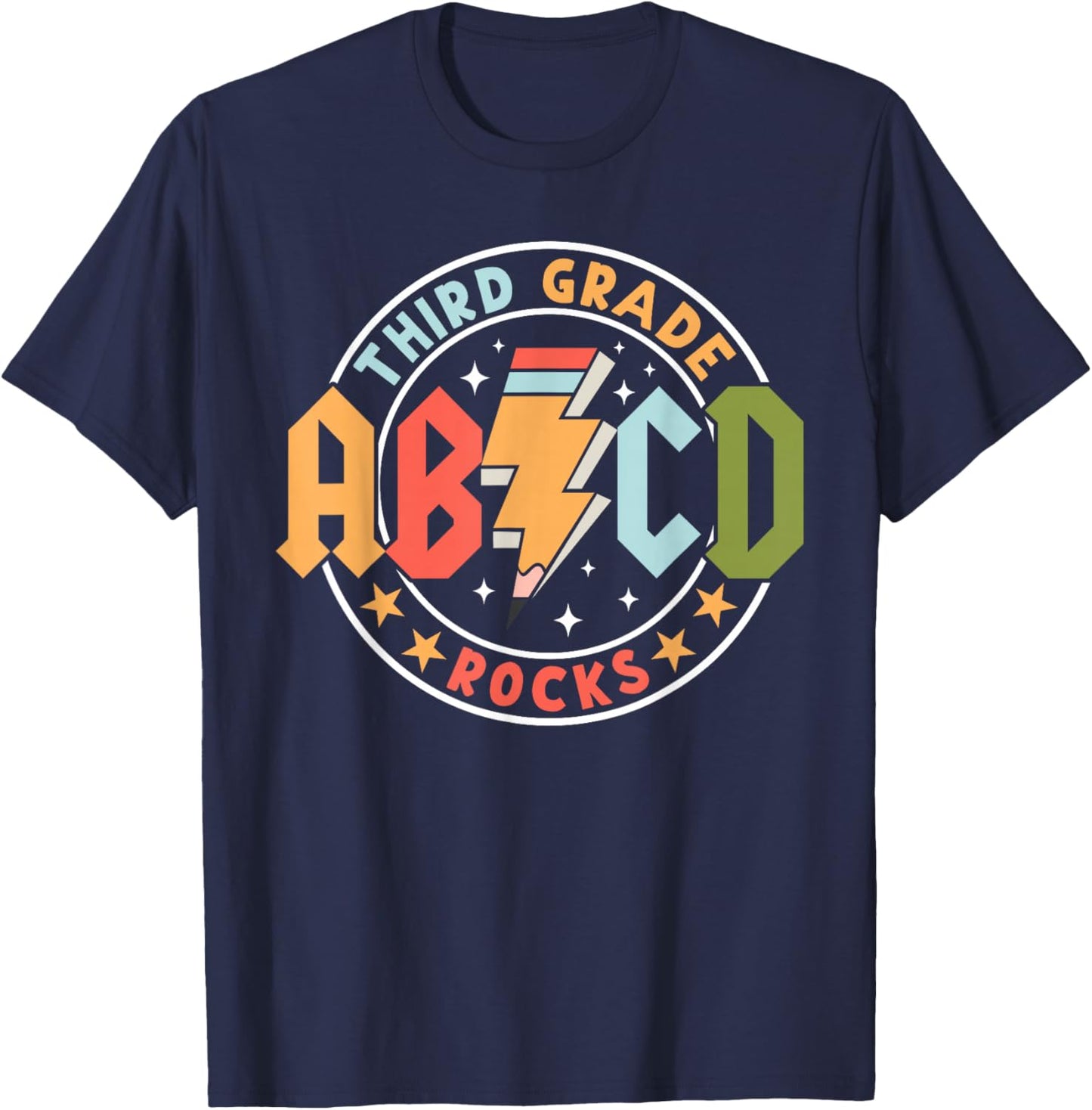 ABCD 3rd Grade Rocks Pencil Lightning Teachers Rock Boys T-Shirt - T-Shirt | Navy