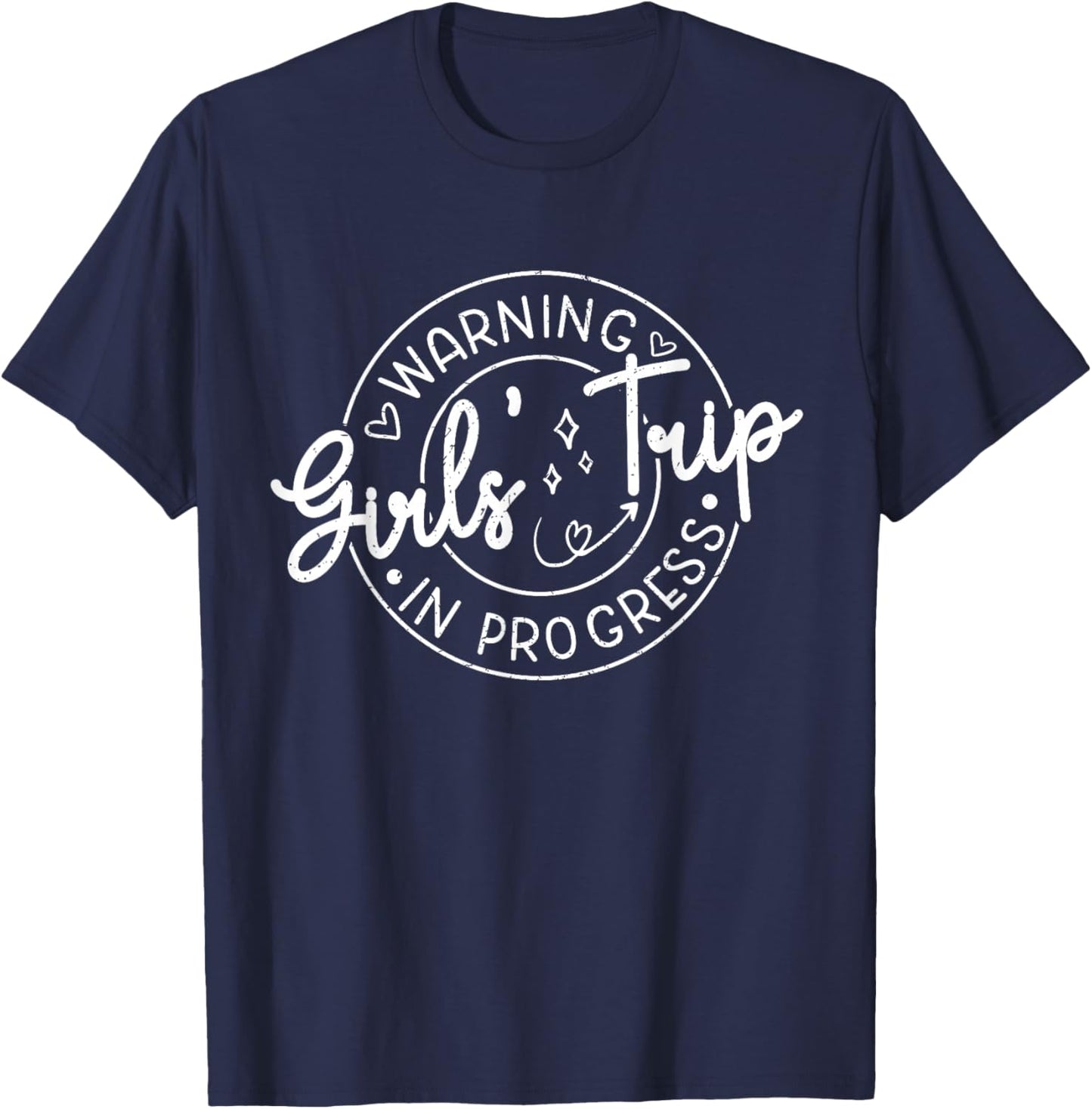Women Vacation 2025 Warning Girls Trip in Progress Matching T-Shirt - T-Shirt | Navy