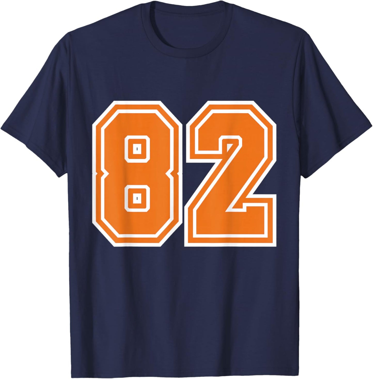 Number #82 Sport Orange Uni Number T-Shirt - T-Shirt | Navy