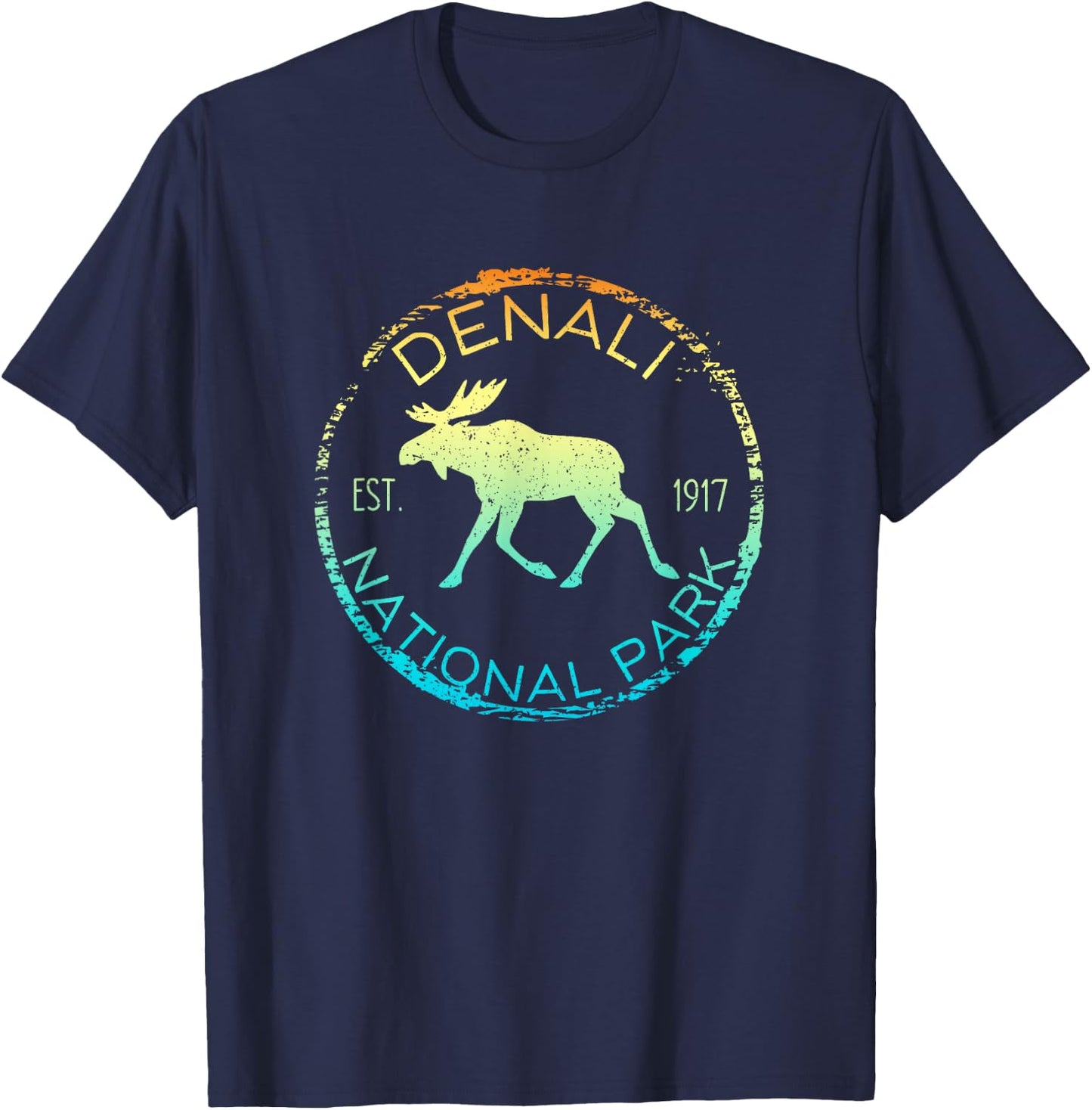 Denali National Park Alaska Retro Moose Hiker Souvenir T-Shirt - T-Shirt | Navy