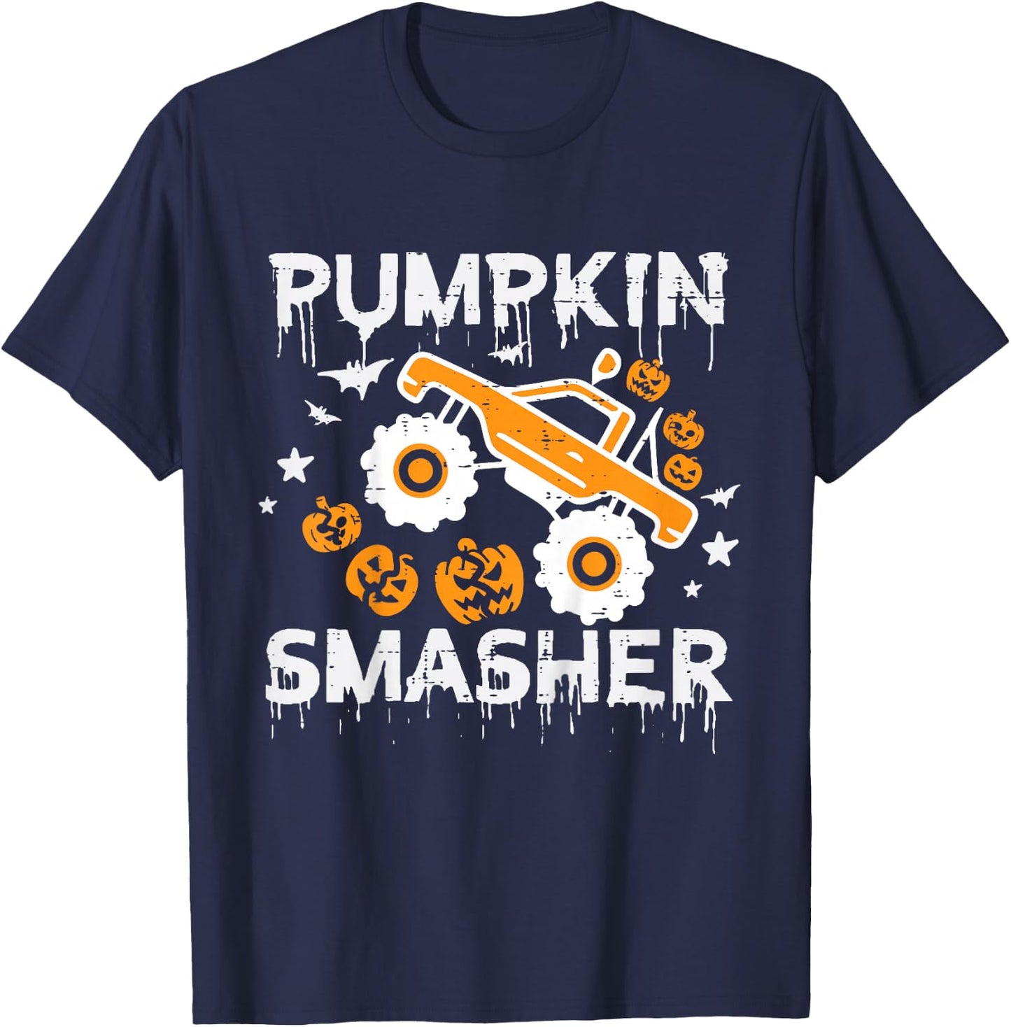 Kids Pumpkin Smasher Monster Truck Toddler Boys Halloween Kids T-Shirt - T-Shirt | Navy