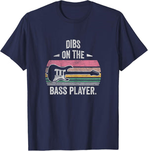 NICE 'N COOL Retro Vintage Dibs On The Bass Player Bassist , Female X-Small, Black T-Shirt - T-Shirt | Navy