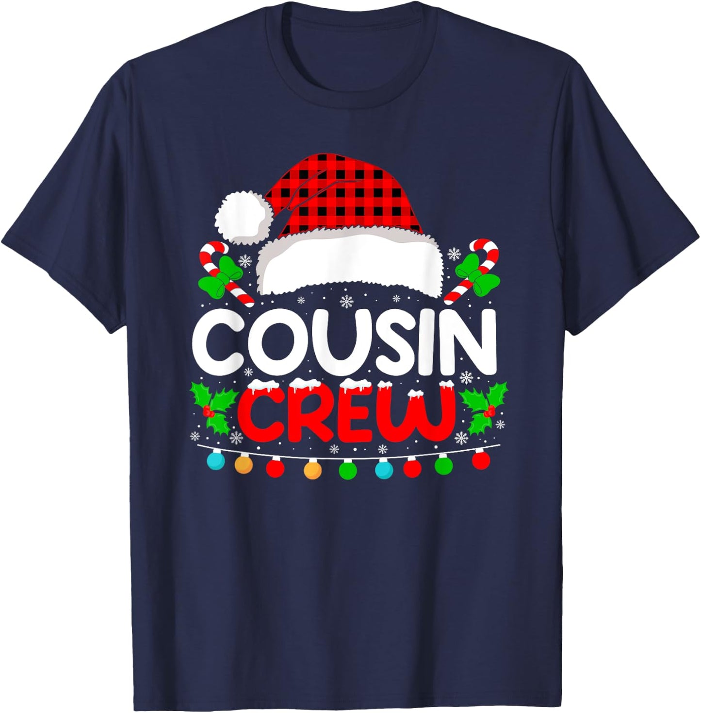 Cousin Crew Buffalo Plaid Xmas Pajamas Christmas Lights T-Shirt - T-Shirt | Navy