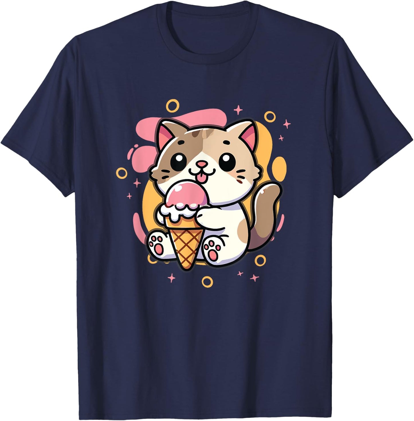 Ice Cream Lover Cute Cat Eating Ice Cream T-Shirt - T-Shirt | Navy