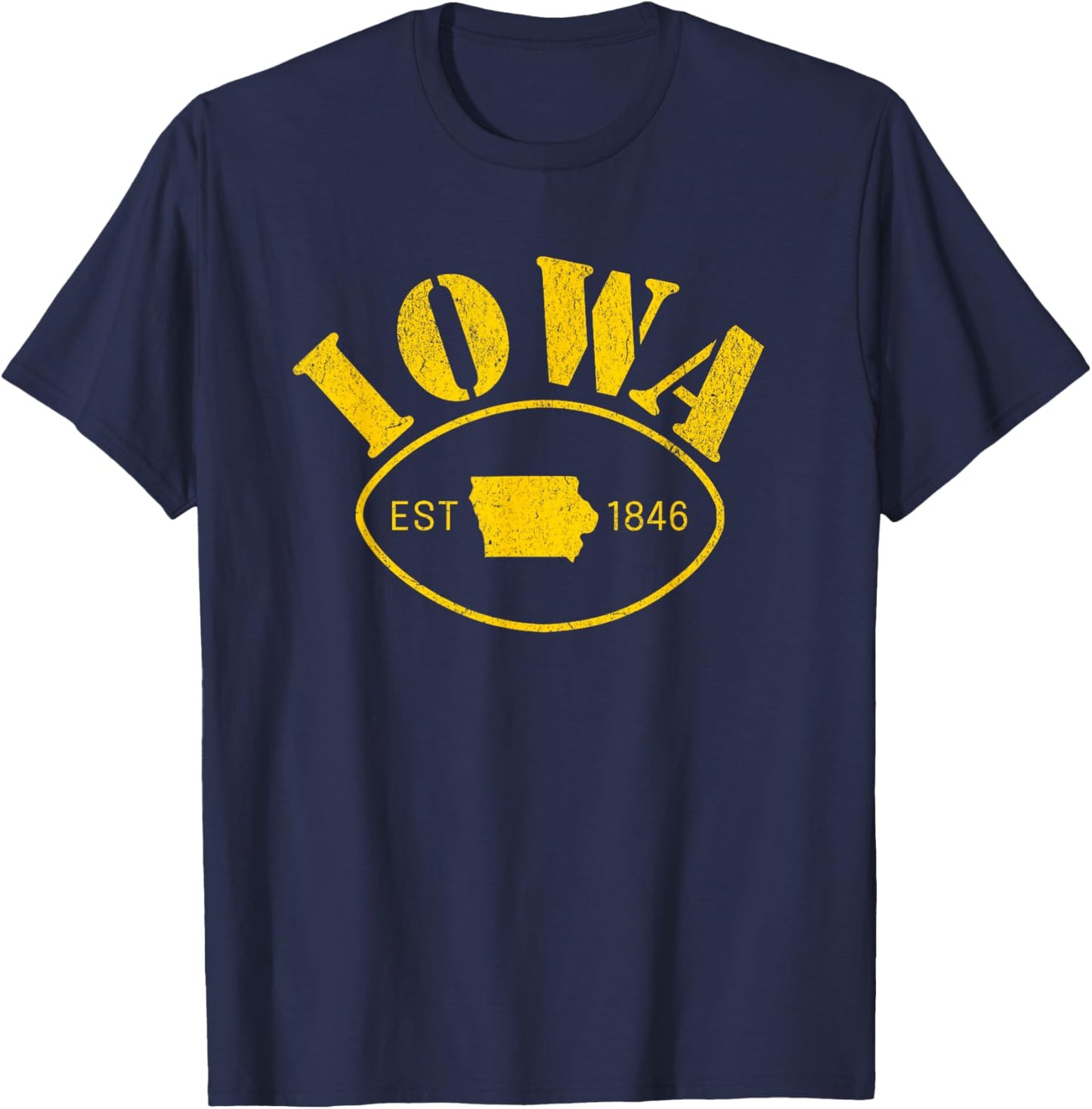 Iowa Est 1846 The Hawkeye State Distressed Retro T-Shirt - T-Shirt | Navy
