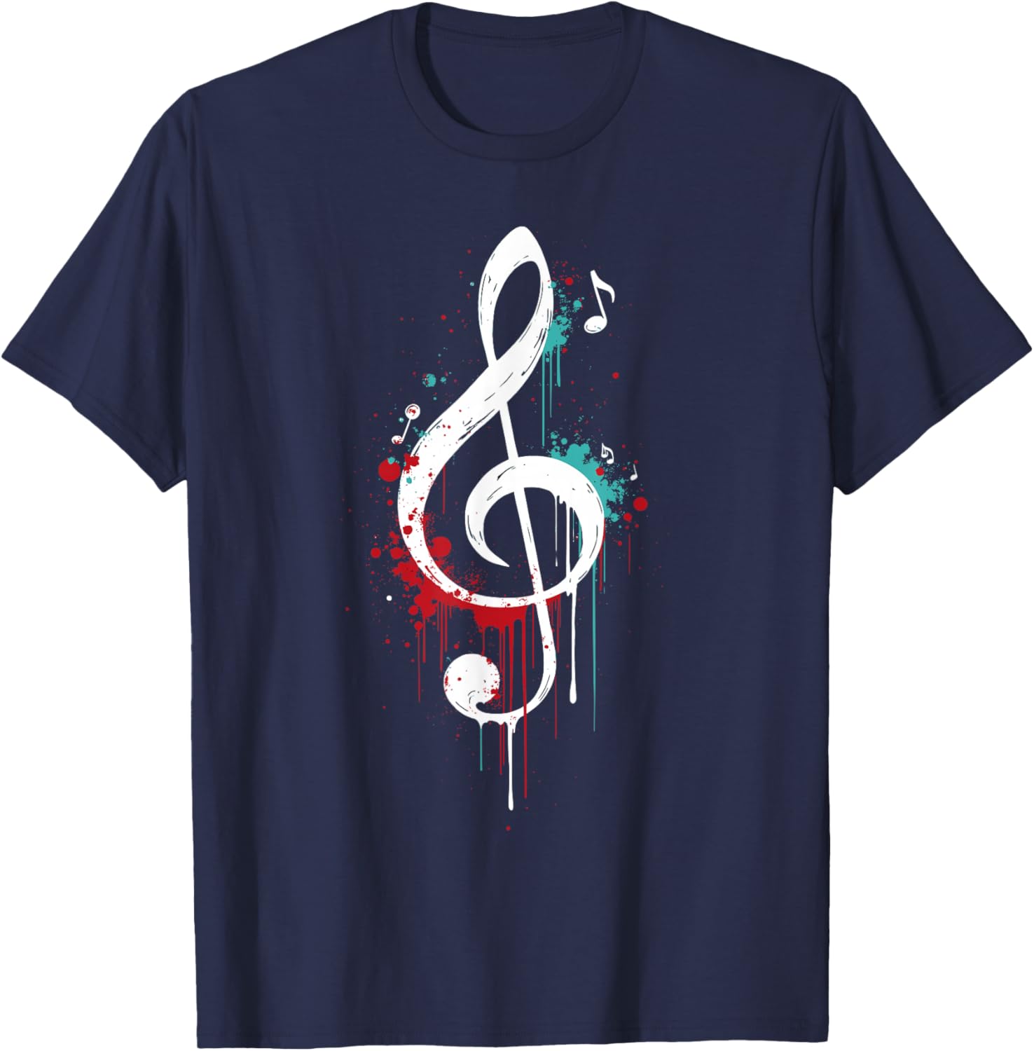 Dripping Treble Clef and Musical Notes Design for Music Love T-Shirt - T-Shirt | Navy