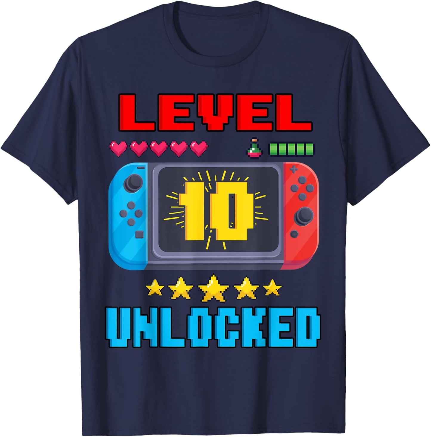 10th Birthday Boy Level 10 Unlocked Video Gamer Birthday T-Shirt - T-Shirt | Navy