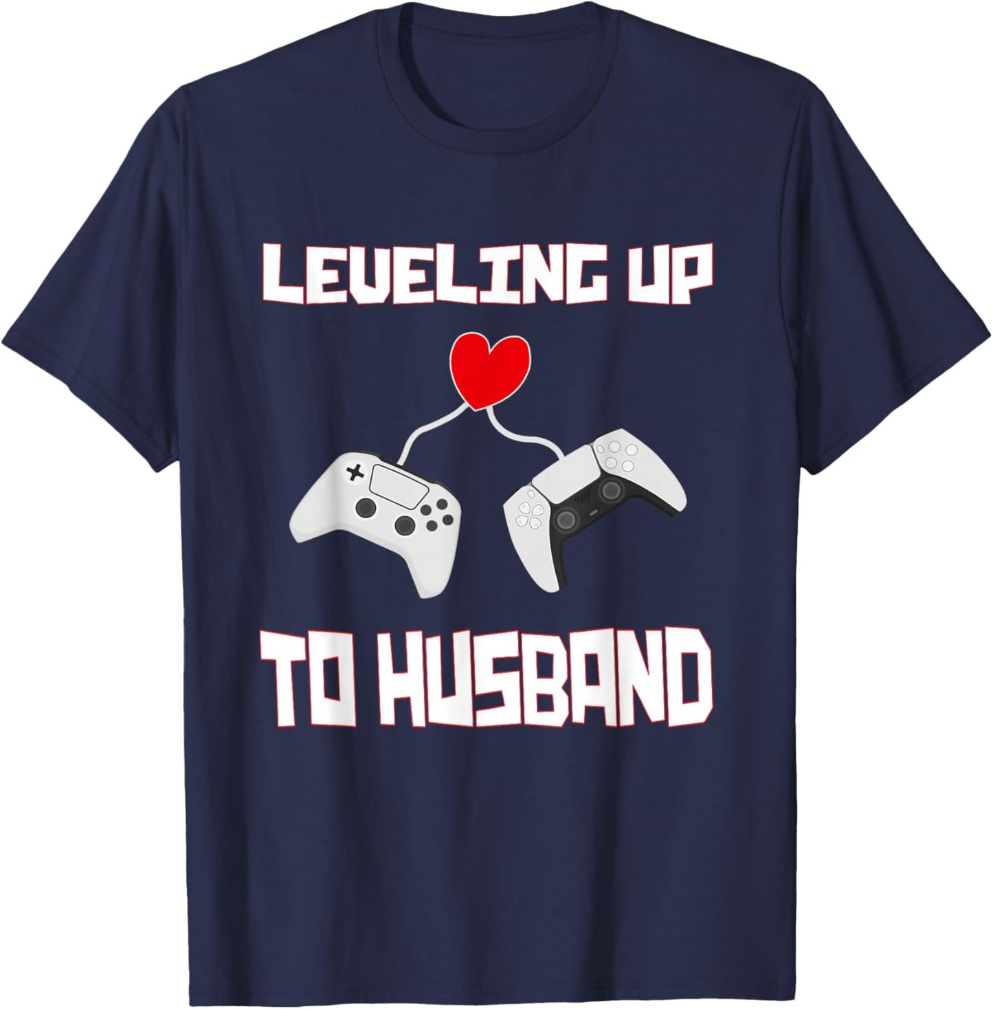 Leveling Up to Husband Groom Gamer Husband Marriage T-Shirt - T-Shirt | Navy