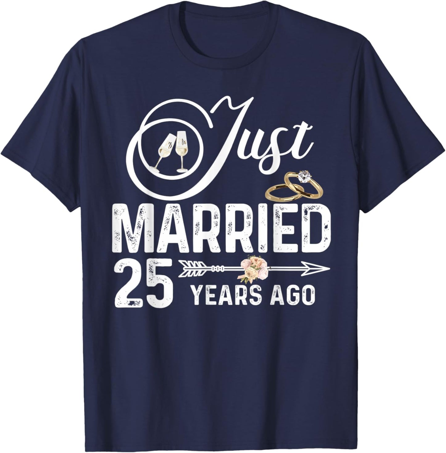 Just Married 25 Years Ago Wedding Anniversary Rings Pair T-Shirt - T-Shirt | Navy