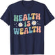 Health Is Wealth Retro Groovy Veggie Vegetarian Fitness Yoga T-Shirt - T-Shirt | Navy