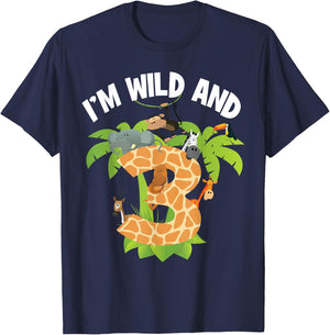 I'm Wild And 3 Years Old Zoo Theme 3rd Birthday Animal Party T-Shirt - T-Shirt | Navy