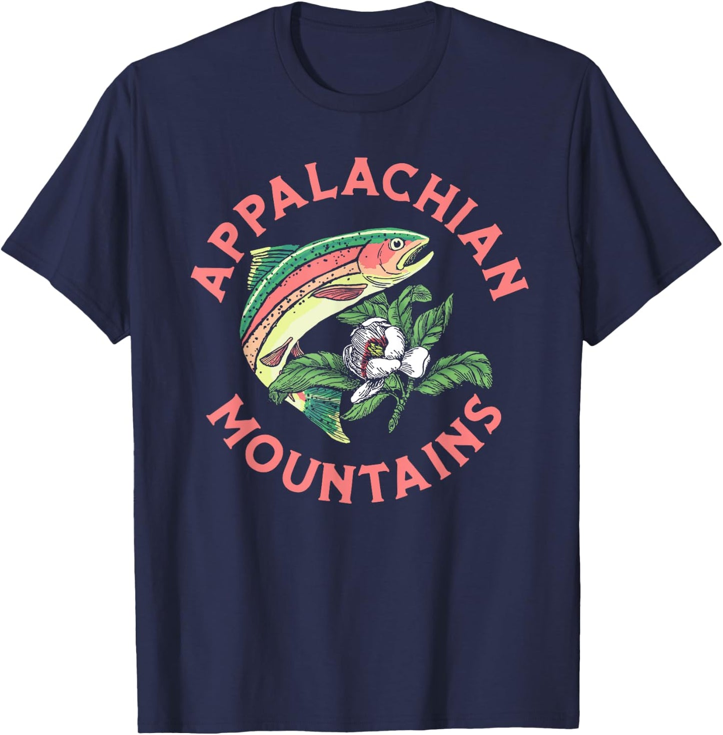 Appalachian Mountains Rainbow Trout & Mountain Laurel T-Shirt - T-Shirt | Navy