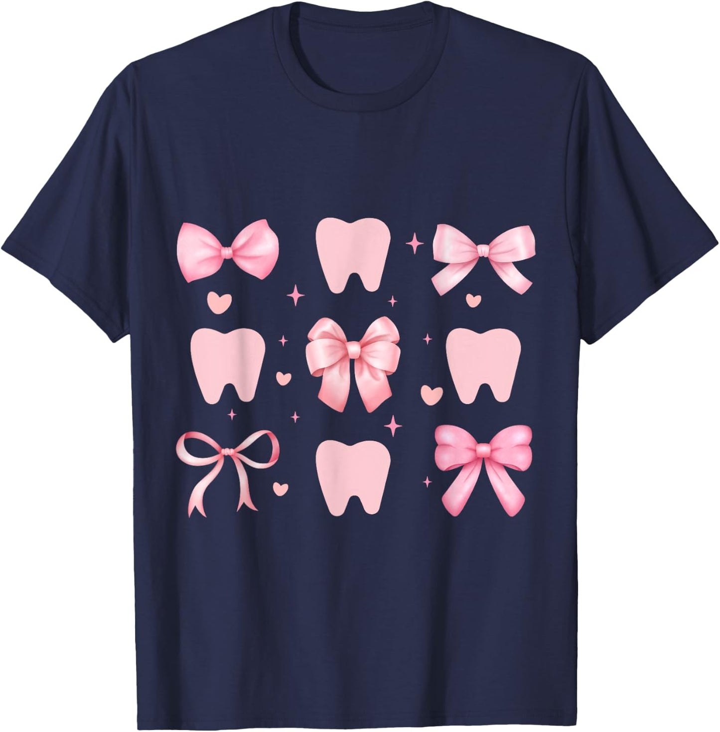 Cute Tooth Dental Assistant Coquette Bow Hygiene Oral RDH T-Shirt - T-Shirt | Navy