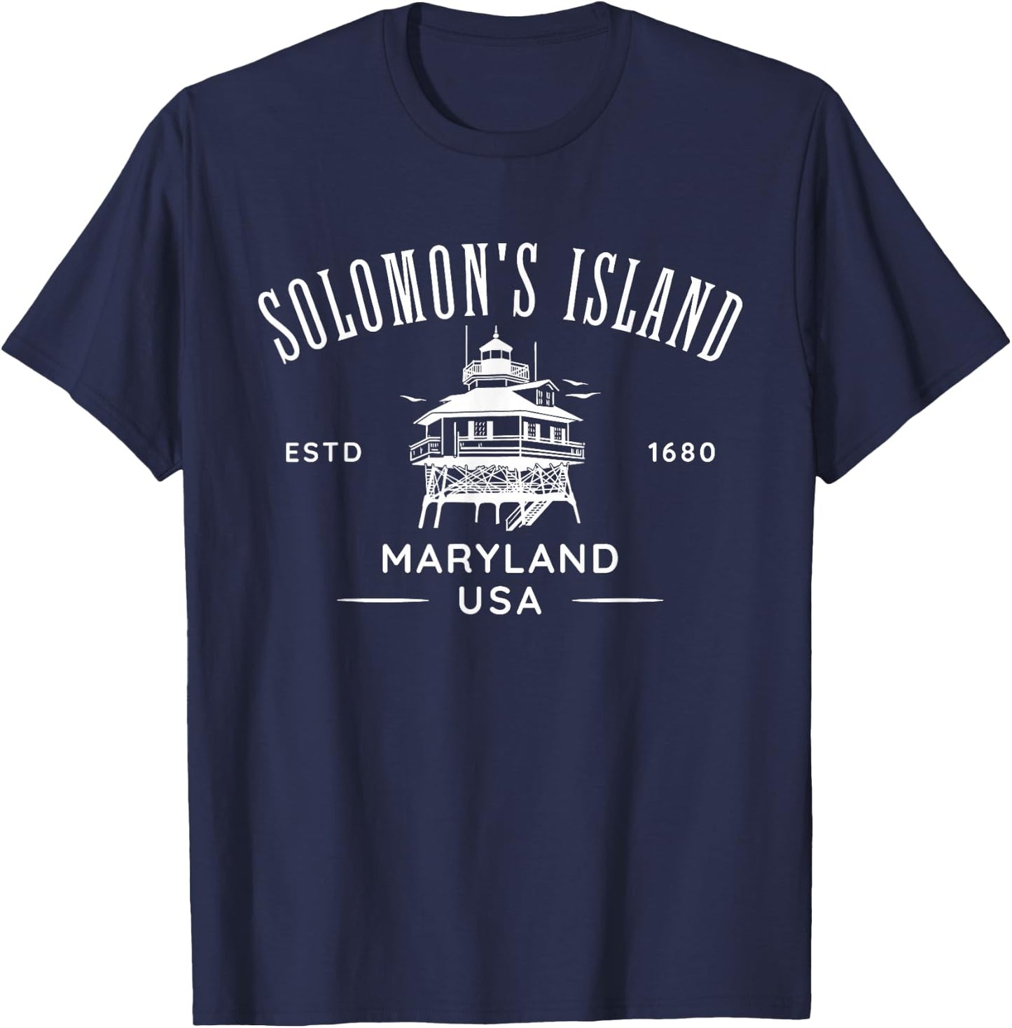 Solomons Island Maryland USA Lighthouse Design T-Shirt - T-Shirt | Navy