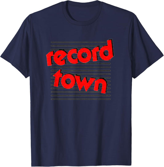 Record Town Retro Vintage Music T-Shirt - T-Shirt | Navy