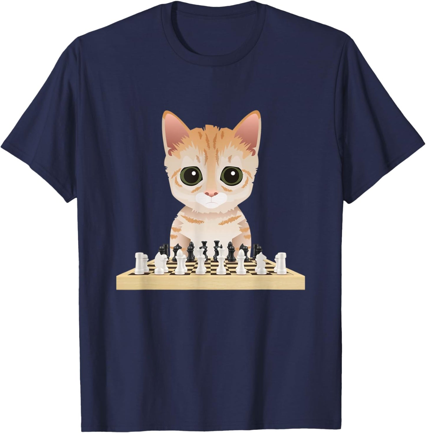 Mittens Cat Playing Chess Game T-Shirt - T-Shirt | Navy
