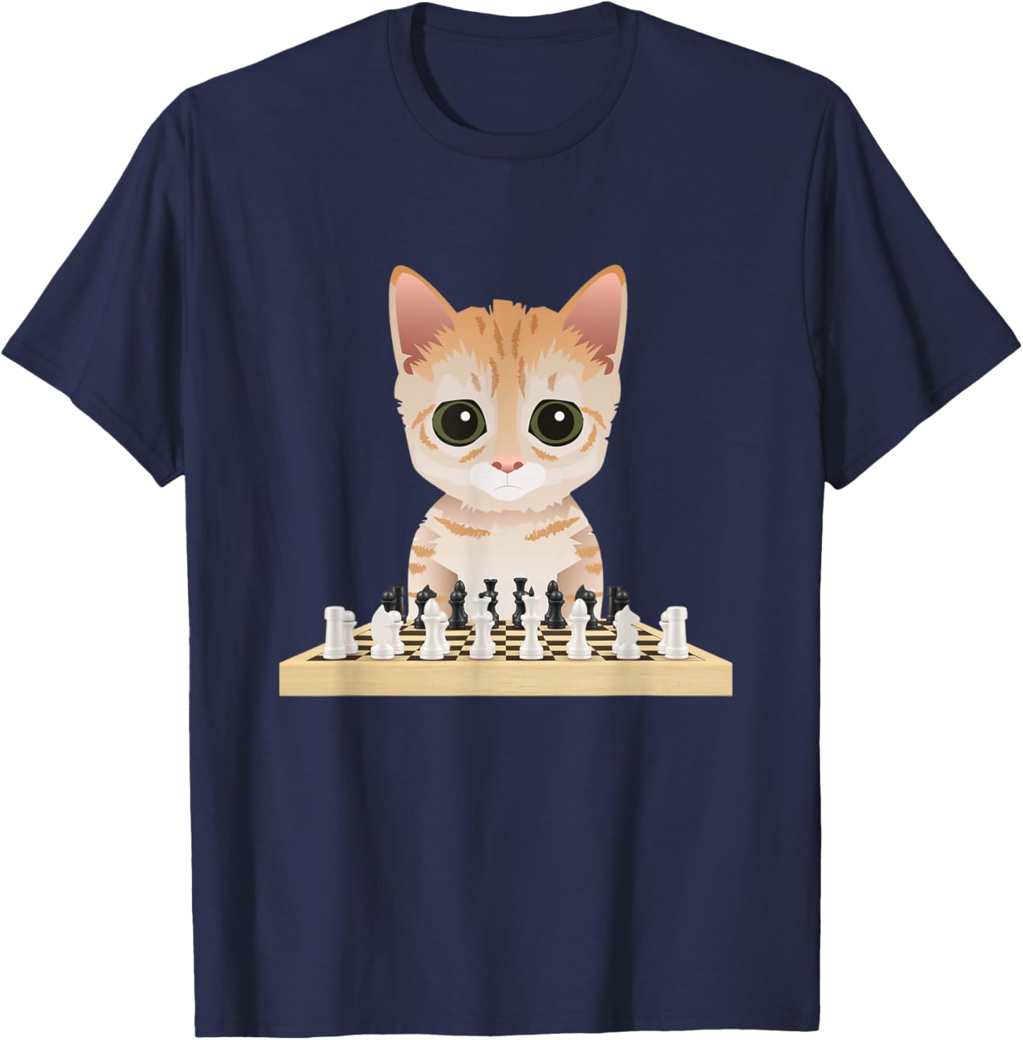 Mittens Cat Playing Chess Game T-Shirt - T-Shirt | Navy